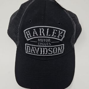 NWT Harley Davidson Gray Black Cap Elastic Stretch Men's